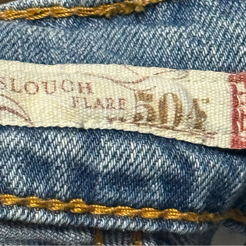 Vtg Levis 504 Slouch Flare Jeans Juniors 7 Blue Y2K Crossover Pocket - Picture 8 of 13